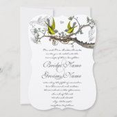 Geel en grijs  vogelhuwelijk uitnodigen kaart (Voorkant)