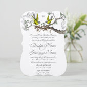 Geel en grijs  vogelhuwelijk uitnodigen kaart (Staand voorkant)