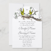 Geel en grijs vogelhuwelijk uitnodigen kaart (Voorkant)