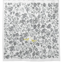 Geel en grijs vogelpatroon douchegordijn