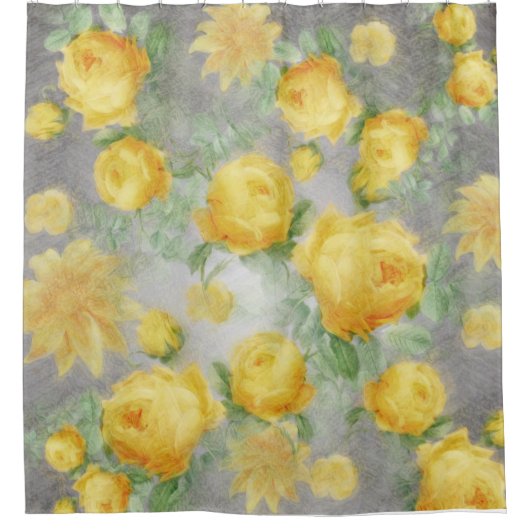  Geel en Grijs Waterverf Bloemen Douchegordijn (Voorkant)