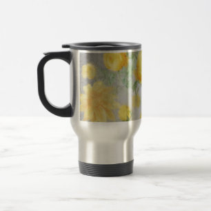 Geel en Grijs Waterverf Bloemen Reisbeker
