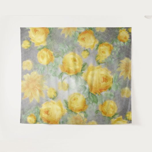  Geel en Grijs Waterverf Bloemen Wandkleed (Voorkant (horizontaal))