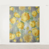  Geel en Grijs Waterverf Bloemen Wandkleed (Voorkant)