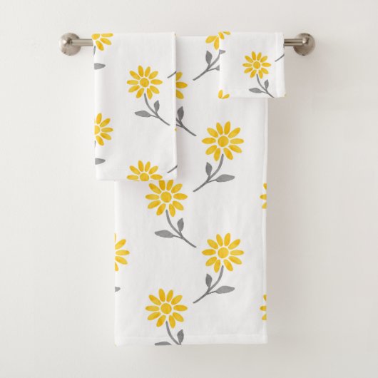 Geel en grijs Waterverf Daisy Pattern Bad Handdoek (Insitu)