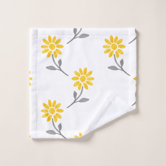 Geel en grijs Waterverf Daisy Pattern Bad Handdoek (Wasdoekje)