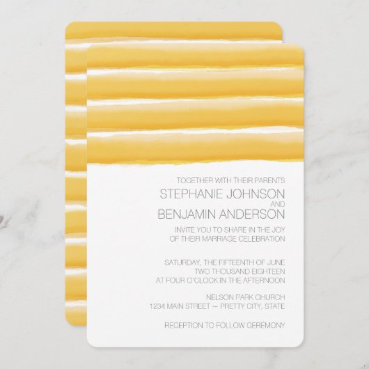Geel en grijs Waterverf Stripes Wedding Kaart (Voorkant / Achterkant)