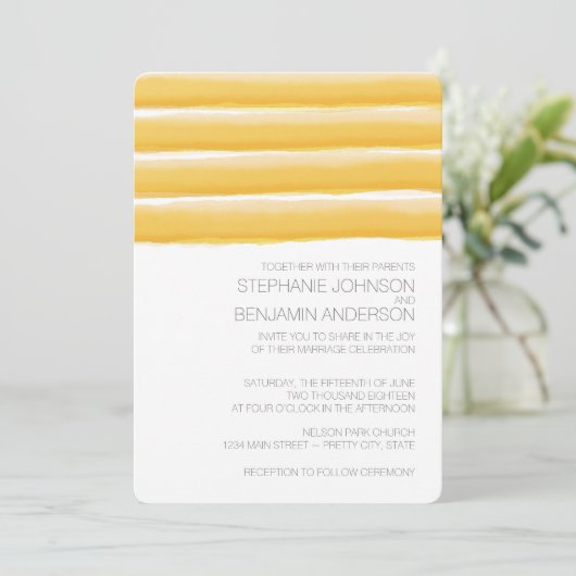 Geel en grijs Waterverf Stripes Wedding Kaart (Staand voorkant)
