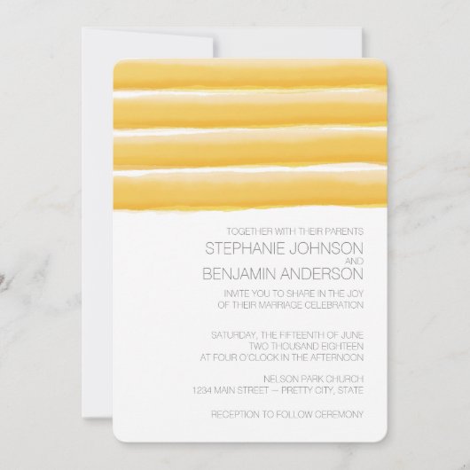 Geel en grijs Waterverf Stripes Wedding Kaart (Voorkant)