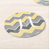 Geel en grijs Zig Zag Pattern Ronde Kartonnen Onderzetter (Gebogen)