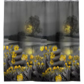 Geel en grijs zonsonderstel met tulpen douchegordijn (Voorkant)