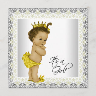 Geel en grijze babyshower voor meisje kaart