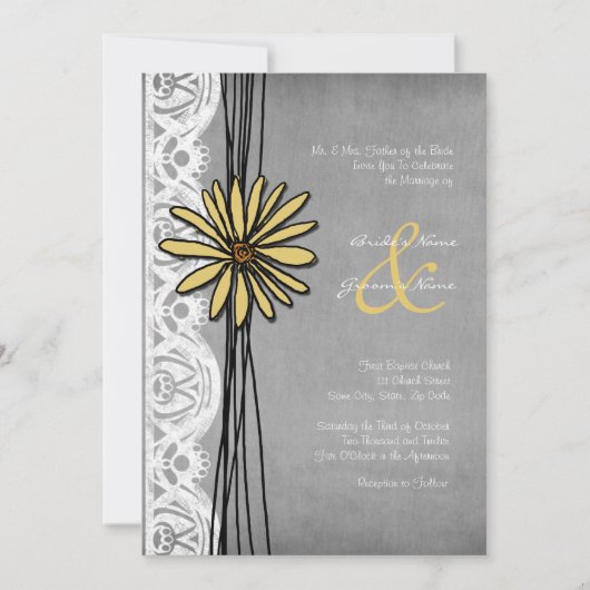  Geel en Grijze Daisy Wedding Uitnodiging (Voorkant)