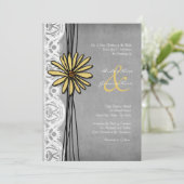  Geel en Grijze Daisy Wedding Uitnodiging (Staand voorkant)