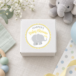 Geel en grijze olifant baby shower ronde sticker