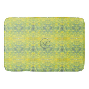 Geel en groen abstract design monogram badmat