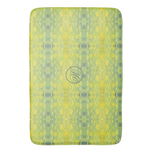 Geel en groen abstract design monogram badmat (Voorkant Verticaal)