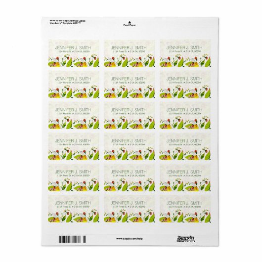 Geel en groen Abstract Floral-Address Label Retro (Full Sheet)