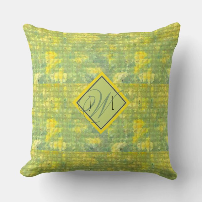 Geel en groen Abstract Geometrisch Kussen (Voorkant)