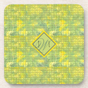 Geel en groen Abstract Geometrisch monogramma Bier Onderzetter