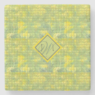 Geel en groen Abstract Geometrisch monogramma Stenen Onderzetter