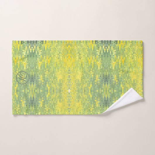 Geel en groen abstract ontwerp bad handdoek (Handdoek)