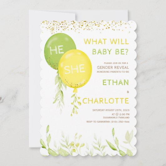 Geel en groen Baby shower Kaart (Voorkant)