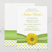 Geel en Groen Baby shower Polka Dots Invitation Kaart (Voorkant / Achterkant)