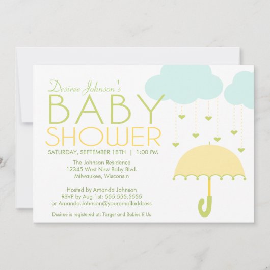 Geel en groen Baby shower Uitnodiging (Voorkant)