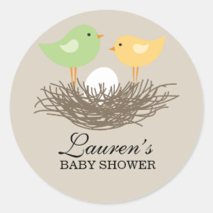 Geel en Groen Baby Vogelnest   BABY SHOWER Ronde Sticker