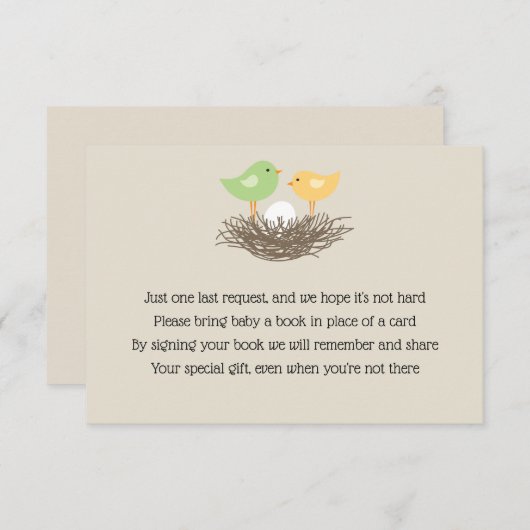 Geel en groen Baby Vogelnest Insert Informatiekaartje (Voorkant / Achterkant)