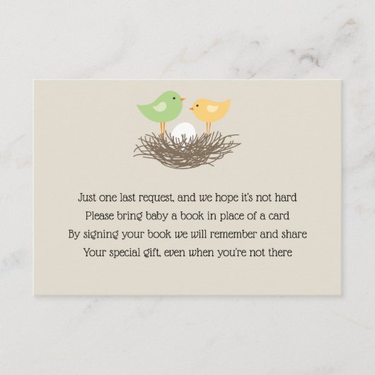 Geel en groen Baby Vogelnest Insert Informatiekaartje (Voorkant)