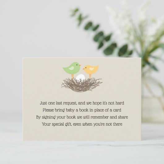 Geel en groen Baby Vogelnest Insert Informatiekaartje (Staand voorkant)