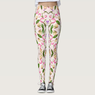 Geel en groen blad loof patroon leggings