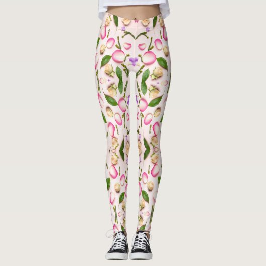 Geel en groen blad loof patroon leggings (Voorkant)