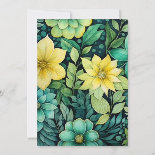 Geel en groen Bloemen Huwelijk Monogram Kaart (Achterkant)