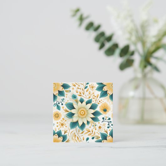 Geel en Groen Bloemen Naadloos Patroon Contactkaartje (Staand voorkant)