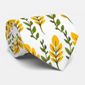 Geel en Groen Bloemen Patroon Stropdas (Opgerold)