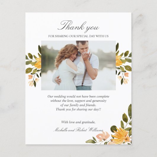 Geel en groen bloemetjeshuwelijk Foto BEDANK JE (Voorkant)