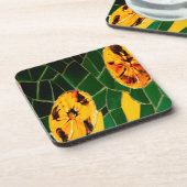 Geel en groen bloemmozaïek bier onderzetter (Linkerzijde)