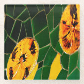 Geel en groen bloemmozaïek glazen onderzetter (Voorkant)