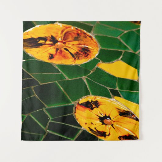 Geel en groen bloemmozaïek wandkleed (Voorkant (horizontaal))