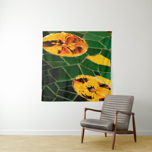 Geel en groen bloemmozaïek wandkleed (In Situ (horizontaal))