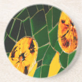 Geel en groen bloemmozaïek zandsteen onderzetter (Voorkant)
