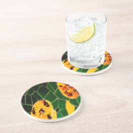 Geel en groen bloemmozaïek zandsteen onderzetter