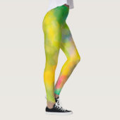 Geel en groen Botanisch Kunstpatroon vertekend Leggings (Rechts)
