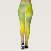 Geel en groen Botanisch Kunstpatroon vertekend Leggings (Achterkant)