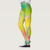 Geel en groen Botanisch Kunstpatroon vertekend Leggings (Links)