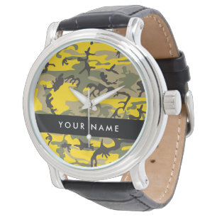 Geel en Groen Camouflage Je naam Personaliseer Horloge