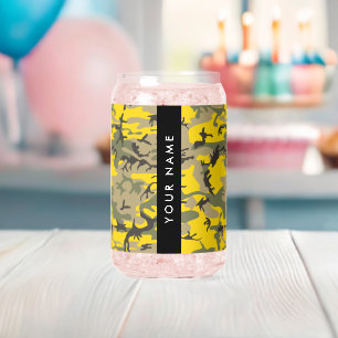 Geel en groen camouflage Jouw naam Personaliseren Blikvorm Glas